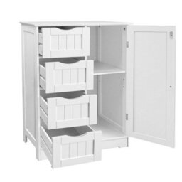 4 Drawer Cabinet+1 Door Floor/wall Storage Cabinet Bathroom Organizer Cupboard Drawer Shelf Towel White - thumbnail 3