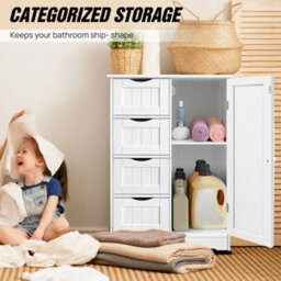 4 Drawer Cabinet+1 Door Floor/wall Storage Cabinet Bathroom Organizer Cupboard Drawer Shelf Towel White - thumbnail 4