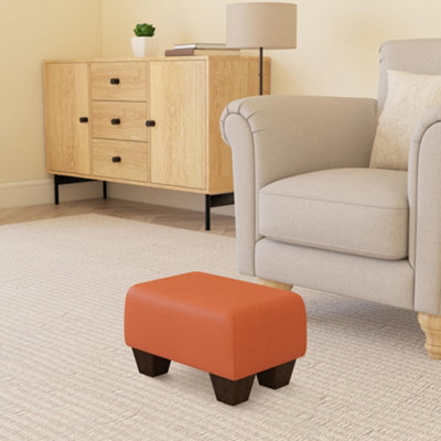 Mango Orange Mahogany Wood Chunky Legs Faux Leather Small Footstool  Handmade Uk By Footstools Direct - image 1