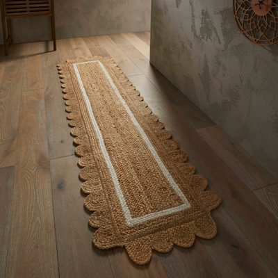 Melrose 100% Jute Made Naturals Border Scallop Edge Runner Area Rug 0mm Pile Height 60/230Cm - image 1