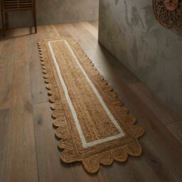 Melrose 100% Jute Made Naturals Border Scallop Edge Runner Area Rug 0mm Pile Height 60/230Cm - thumbnail 1