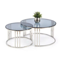 Q&p Furniture Luna Modern Nesting Coffee Table  2 Piece Set With Silver Chrome Legs & Tempered Glass Top - thumbnail 1