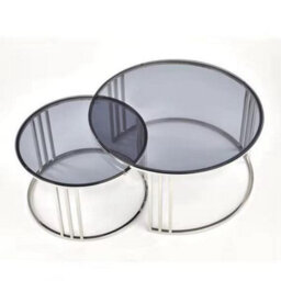Q&p Furniture Luna Modern Nesting Coffee Table  2 Piece Set With Silver Chrome Legs & Tempered Glass Top - thumbnail 2