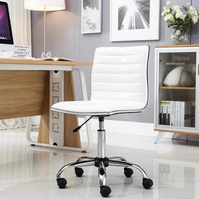 Fwstyle White Faux Leather Low Back Designer Office Chair - image 1