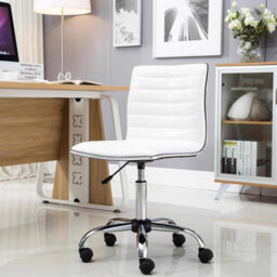 Fwstyle White Faux Leather Low Back Designer Office Chair - thumbnail 1