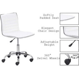 Fwstyle White Faux Leather Low Back Designer Office Chair - thumbnail 3