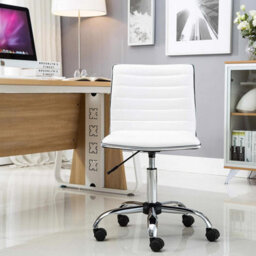 Fwstyle White Faux Leather Low Back Designer Office Chair - thumbnail 4