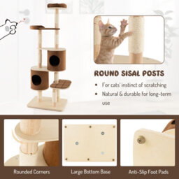 Costway 6-Tier Cat Tree 190 Cm Rubber Wood Cat Tower Furniture W/ Sisal Scratching Posts - thumbnail 9