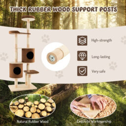 Costway 6-Tier Cat Tree 190 Cm Rubber Wood Cat Tower Furniture W/ Sisal Scratching Posts - thumbnail 8