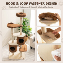 Costway 6-Tier Cat Tree 190 Cm Rubber Wood Cat Tower Furniture W/ Sisal Scratching Posts - thumbnail 5