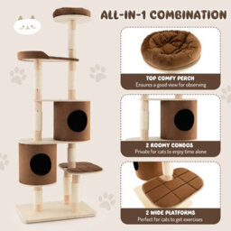 Costway 6-Tier Cat Tree 190 Cm Rubber Wood Cat Tower Furniture W/ Sisal Scratching Posts - thumbnail 6
