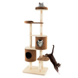 Costway 6-Tier Cat Tree 190 Cm Rubber Wood Cat Tower Furniture W/ Sisal Scratching Posts