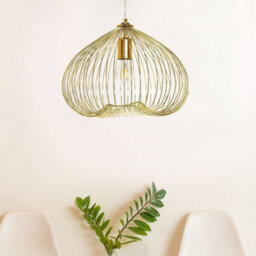 Wyld and Coco Aurora Gold 1-Light Pendant - Open-Work Gold Cage, Industrial Dining And Living Room Lighting - thumbnail 2