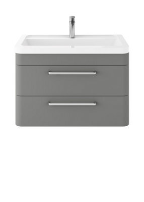 Hudson Reed Solar Wall Hung 2 Drawer Vanity Unit & Ceramic Basin, Cool Grey Matt, 807 X 540 X 450mm - image 1