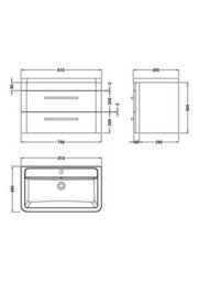 Hudson Reed Solar Wall Hung 2 Drawer Vanity Unit & Ceramic Basin, Cool Grey Matt, 807 X 540 X 450mm - thumbnail 3