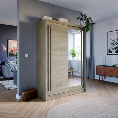 "Arte ""effect 2 Sliding Mirrored Door Wardrobe In Oak Sonoma - W1500mm H2160mm D590mm, Functional And Elegant" - image 1