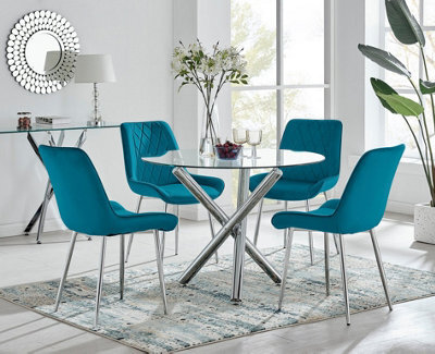 Furniturebox Uk Selina Round Dining Table And 4 Blue Pesaro Silver Leg Chairs - image 1