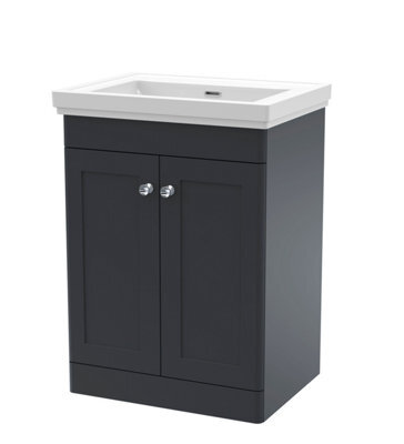 Balterley Swynnerton Traditional 2 Door Floor Standing Vanity Unit With Basin, Dark Grey, 600mm - image 1