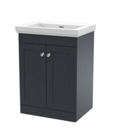 Balterley Swynnerton Traditional 2 Door Floor Standing Vanity Unit With Basin, Dark Grey, 600mm - thumbnail 1