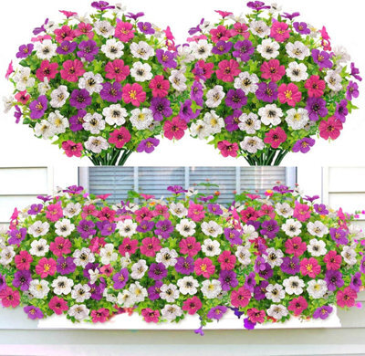 6 Bouquets Of Artificial Flowers In Purple, White, And Pink, Plastic Artificial Plant Decoration - image 1