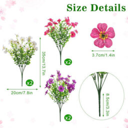 6 Bouquets Of Artificial Flowers In Purple, White, And Pink, Plastic Artificial Plant Decoration - thumbnail 2