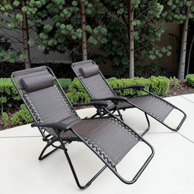 Garden Market Place The Garden Marketplace Reclining Garden Chairs, Set Of 2 Padded Zero Gravity Sun Loungers With Adjustable Headrests, Folding Brown - image 1