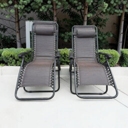 Garden Market Place The Garden Marketplace Reclining Garden Chairs, Set Of 2 Padded Zero Gravity Sun Loungers With Adjustable Headrests, Folding Brown - thumbnail 2