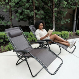 Garden Market Place The Garden Marketplace Reclining Garden Chairs, Set Of 2 Padded Zero Gravity Sun Loungers With Adjustable Headrests, Folding Brown - thumbnail 3