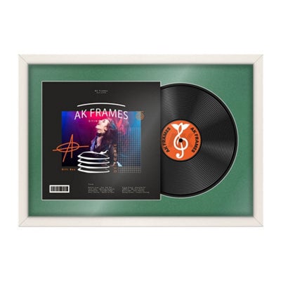 "AK Frames 25X17"" White Sleek Vinyl Record Frame With Emerald Mount For 12 Inch Lp Cover & Disc - Overlapped Design" - image 1