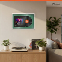 "AK Frames 25X17"" White Sleek Vinyl Record Frame With Emerald Mount For 12 Inch Lp Cover & Disc - Overlapped Design" - thumbnail 5