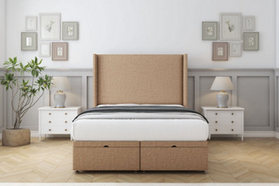 "Comfort Madrid Latte Dumfries Ottoman Bed Base With 54"" Wingback Headboard 4'6 Double" - image 1