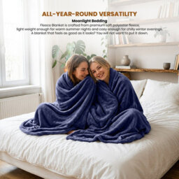 Moonlight Bedding Fleece Blanket Soft Throw Lightweight All Season Sofa, Bed & Travel Blanket Super King (Navy, 230X270Cm) - thumbnail 3