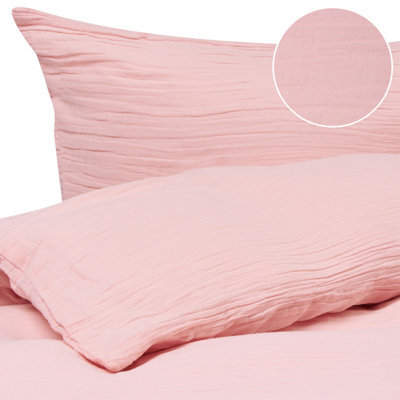 Beliani Duvet Cover Set Sumner 200 X 200 Cm Cotton Muslin Pastel Pink - image 1