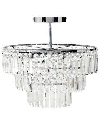 Wyld And Coco Luxehome Three-Tier Crystal Chandelier Pendant Lamp Chrome Finish, Clear Glass Crystals, 45Cm Diameter - image 1
