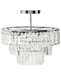 Wyld And Coco Luxehome Three-Tier Crystal Chandelier Pendant Lamp Chrome Finish, Clear Glass Crystals, 45Cm Diameter - thumbnail 1