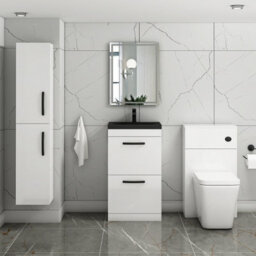 Royal Bathrooms Turin 500mm Floor Standing Vanity Unit 2 Drawer Gloss White With Black Basin & Handles - thumbnail 5