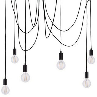 Multi Light Ceiling Pendant 6 Bulb Matt Black Industrial Adjustable Hang Hook - image 1