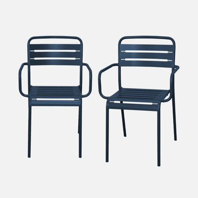 Sweeek - Set Of 2 Stackable Steel Garden Armchairs Amelia Marine Blue 50.4X53X79.5 Cm - image 1