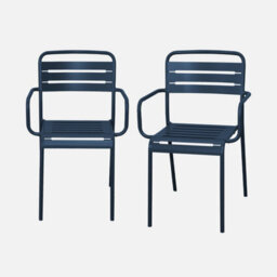 Sweeek - Set Of 2 Stackable Steel Garden Armchairs Amelia Marine Blue 50.4X53X79.5 Cm - thumbnail 1