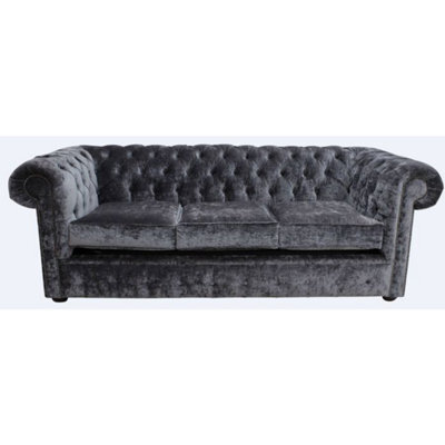 Chesterfield Genuine 3 Seater Sofa Settee Modena Steel Grey Velvet Fabric In Classic Style - image 1