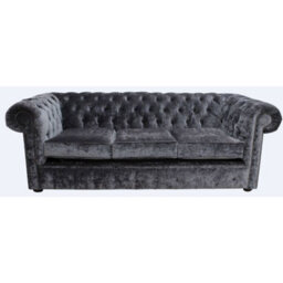 Chesterfield Genuine 3 Seater Sofa Settee Modena Steel Grey Velvet Fabric In Classic Style