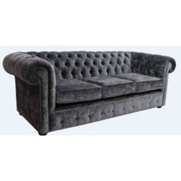 Chesterfield Genuine 3 Seater Sofa Settee Modena Steel Grey Velvet Fabric In Classic Style - thumbnail 2