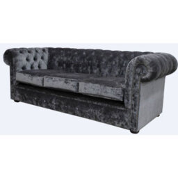 Chesterfield Genuine 3 Seater Sofa Settee Modena Steel Grey Velvet Fabric In Classic Style - thumbnail 3