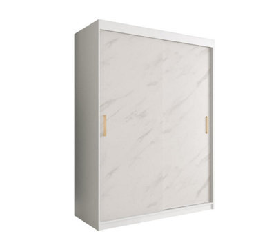 Arte Chic White Geneva T Sliding Door Wardrobe W1500mm H2000mm D620mm - Modern Design, Gold Handles, Space-Saving - image 1