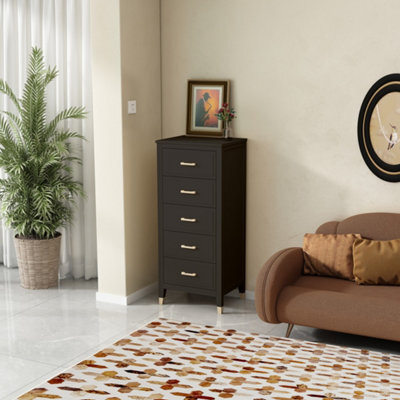 Palazzi 5 Drawer Narrow Chest Of Drawers Black - image 1