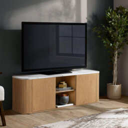 Kagu Large Tv Unit Fluted Ribbed Oak & Marble Effect