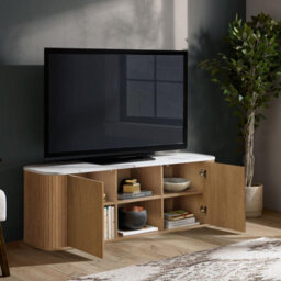 Kagu Large Tv Unit Fluted Ribbed Oak & Marble Effect - thumbnail 2