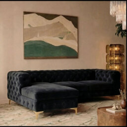 Monaco Chesterfield 3 Seater Chaise Sofa Black Velvet L Shaped Corner Chaise- Left Hand Deep Buttoned Upholstery Couch Lounge - thumbnail 3