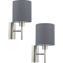 Stylish 2 Pack Satin Nickel Wall Lights With Grey Fabric Shade And Rocker Switch - thumbnail 1