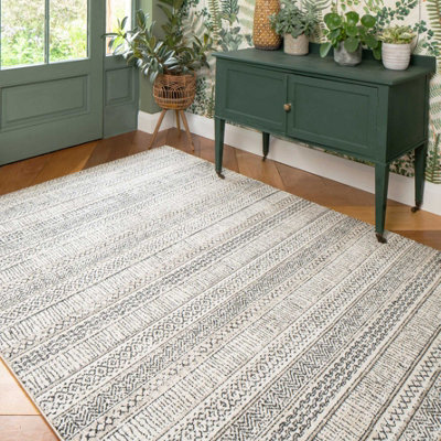 Loomed Grey Cream Moroccan Berber Aztec Tribal Living Area Rug 160X230Cm - image 1